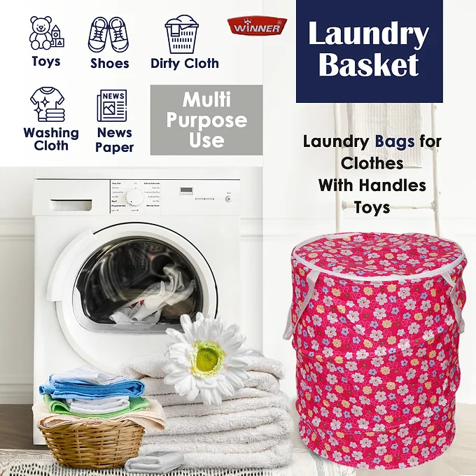 19 L Multicolor Polyester Floral Print Round Laundry Bag 36 x 42 Pack of 2