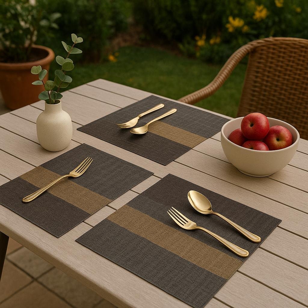 Grey & Golden PVC Table Placemats -Set Of 2 Table Mats