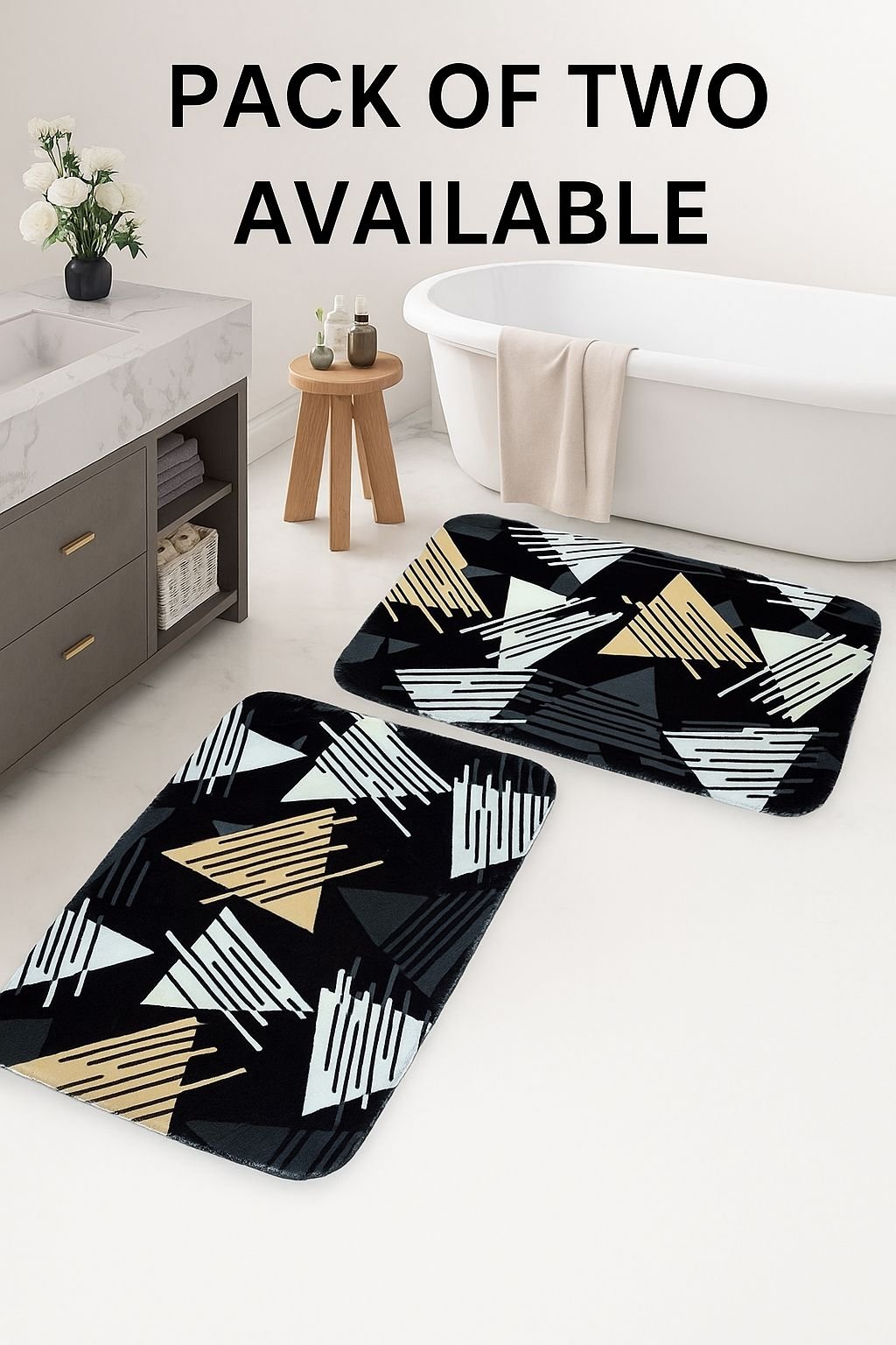 Set of 2 Polyester Anti-Slip Water Absorbent Bathroom Mat | 40X60 cm