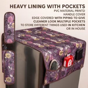 Winner Fridge Top Cover in Digital Printing with Utility 6 Pockets Pack of 1 With 2 Pcs Handle cover