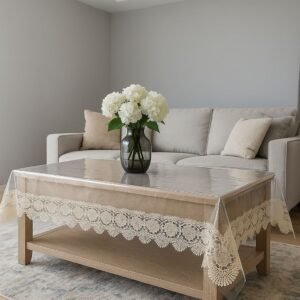 4-6 Seater Transparent Table Cover, Thick Cover, Designer Border (Green, 60x40 inch)