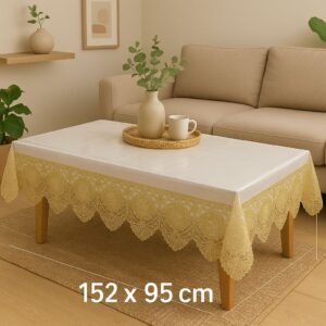 4-6 Seater Transparent Table Cover, Thick Cover, Designer Border (Cream, 60x40 inch)