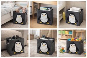 Storage Box for Clothes | Baby Dress Organizer for Wardrobe & Saman Rakhne Wala Box for Kids Toys, Diaper/Books| Embossed Penguin  - Brown