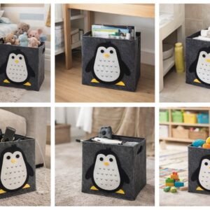 Storage Box for Clothes | Baby Dress Organizer for Wardrobe & Saman Rakhne Wala Box for Kids Toys, Diaper/Books| Embossed Penguin - Brown