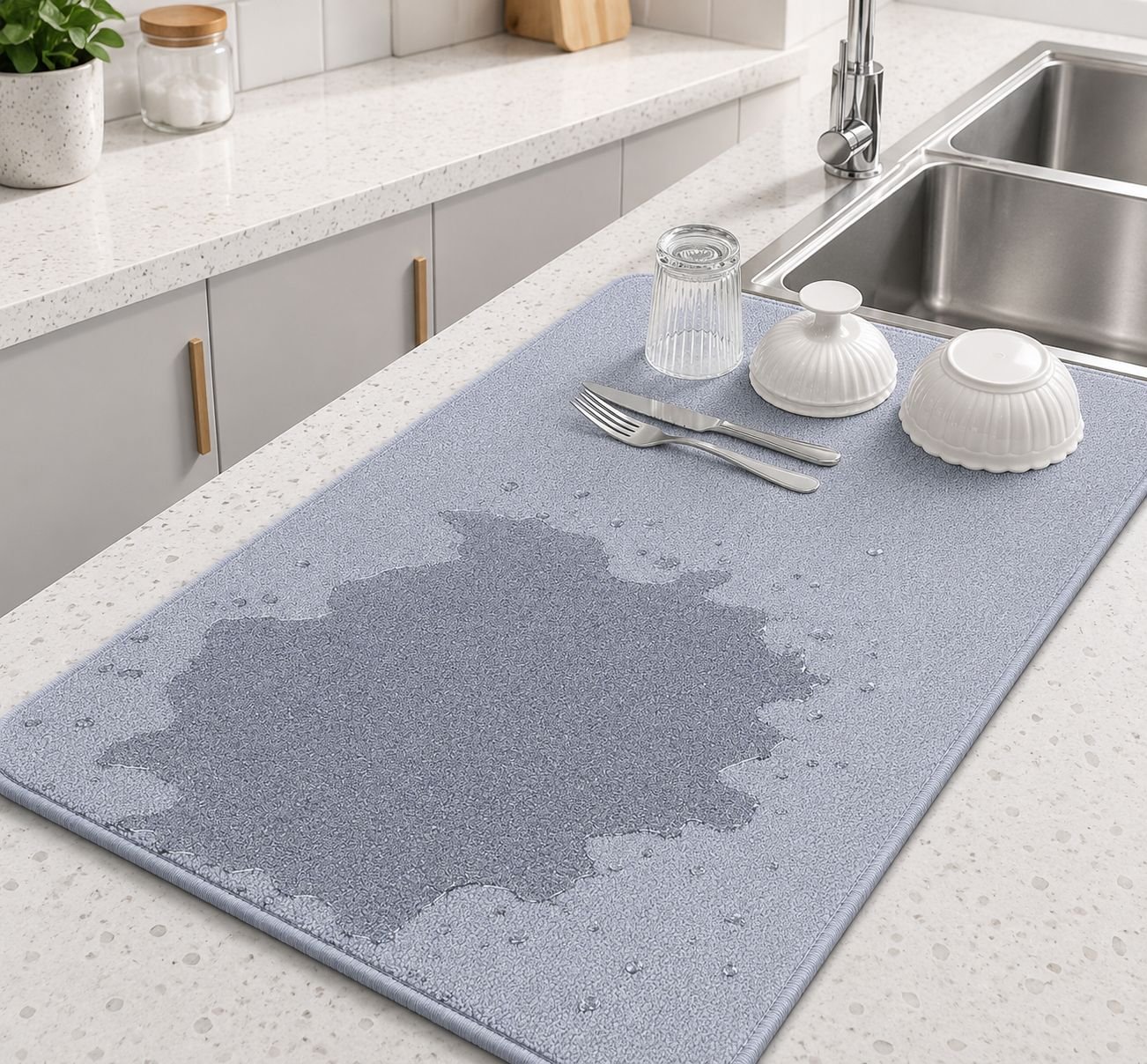 Dish Drying Mat for Kitchen Counter, Heat Resistant Drainer Mats with Non-slip Rubber Backed, Hide Stain Kitchen Super Absorbent Draining Mat, Easy to Clean Dish Rack Pad, Polyester