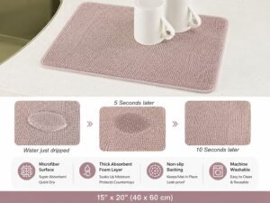 Dish Drying Mat for Kitchen Counter, Heat Resistant Drainer Mats with Non-slip Rubber Backed, Hide Stain Kitchen Super Absorbent Draining Mat, Easy to Clean Dish Rack Pad, Polyester