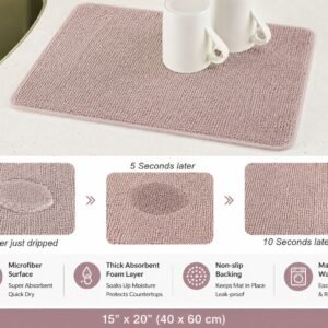 Dish Drying Mat for Kitchen Counter, Heat Resistant Drainer Mats with Non-slip Rubber Backed, Hide Stain Kitchen Super Absorbent Draining Mat, Easy to Clean Dish Rack Pad, Polyester
