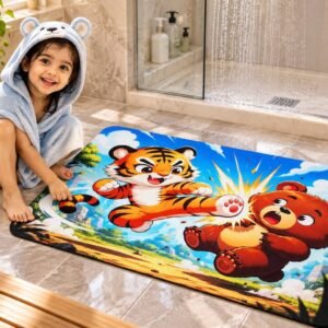 Kids Cartoon Design & super absorbent Rubber Bath Mat For Home & Office | 37X57 Cm/Quick Drying Bathroom mat & Water Absorbent Kitchen Entrance Door Mats